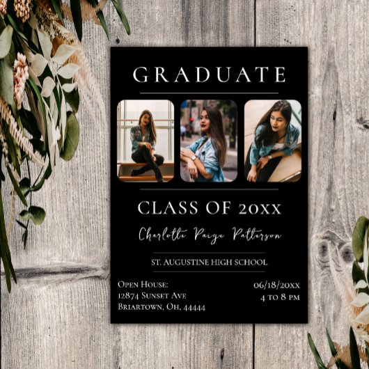 Simple Three Photo Afstuderen | Zwart Kaart