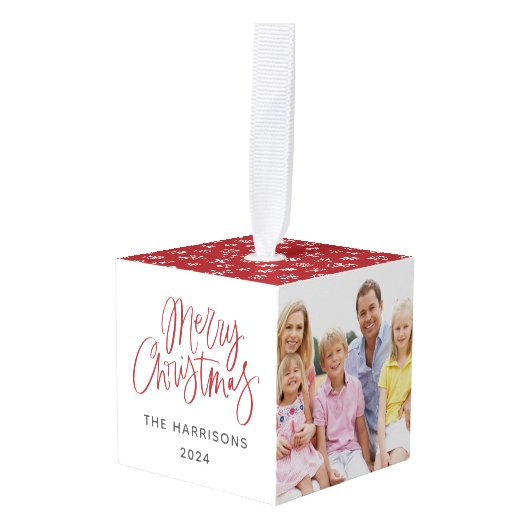 Simple Three Photo Red & White Christmas Decoratie (Voorkant hoekig)