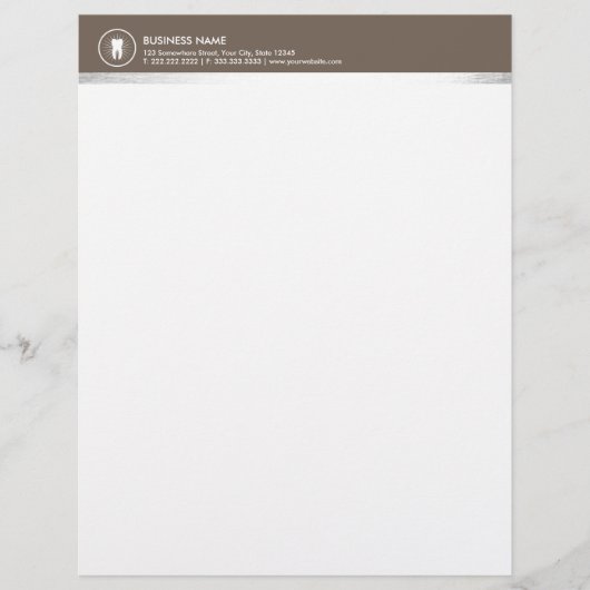 Simple Tooth Icon Brown Border Professional Dental Gepersonaliseerd Briefhoofd (Voorkant)