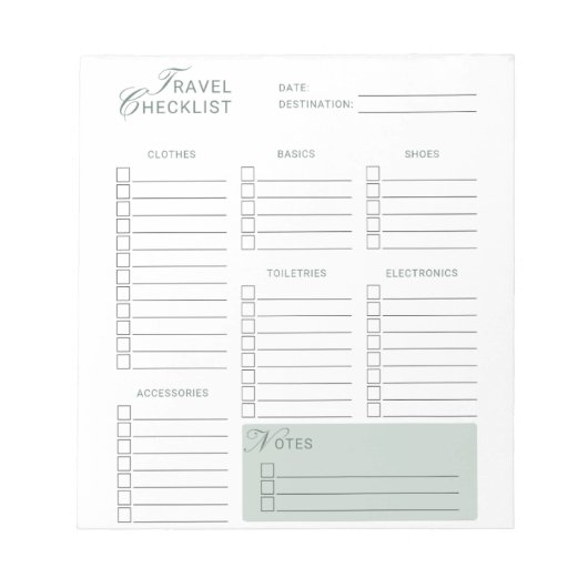 SIMPLE Travel Checklist Beige Bord Groen Esthetisc Notitieblok (Voorkant)