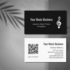 Simple Treble Clef QR code Muzieklessen Zwart Visitekaartje