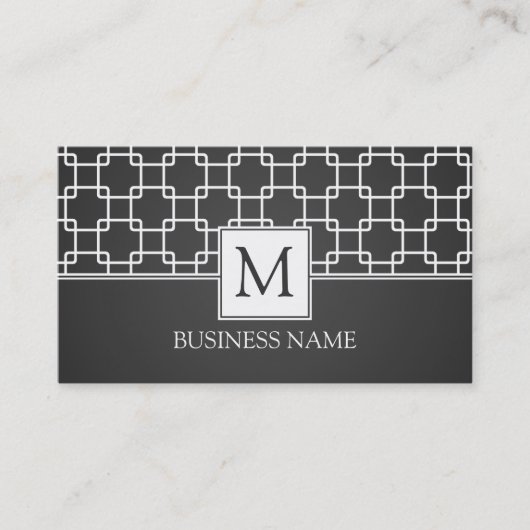 Simple Trellis Pattern Monogram Black Visitekaartje (Voorkant)