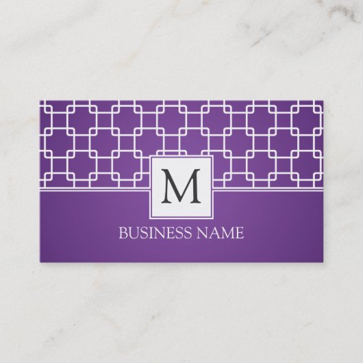Simple Trellis Pattern Monogram Paars Visitekaartje (Voorkant)