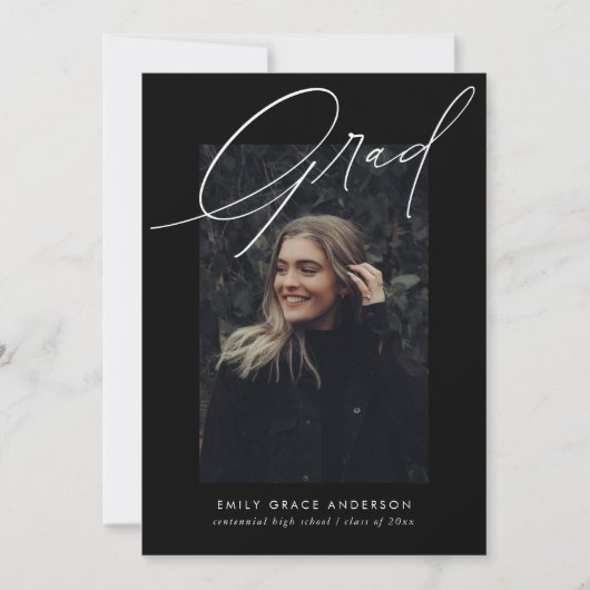 Simple Trendy Calligraphy Three Photo Afstuderen Aankondiging (Voorkant)