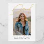 Simple Trendy Calligraphy Three Photo Afstuderen Folie Uitnodiging (Voorkant)