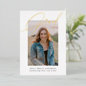 Simple Trendy Calligraphy Three Photo Afstuderen Folie Uitnodiging (Staand Voorkant)