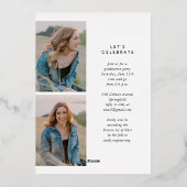 Simple Trendy Calligraphy Three Photo Afstuderen Folie Uitnodiging (Achterkant)