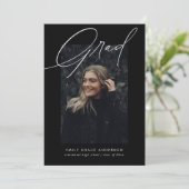 Simple Trendy Calligraphy Three Photo Afstuderen Kaart (Staand voorkant)