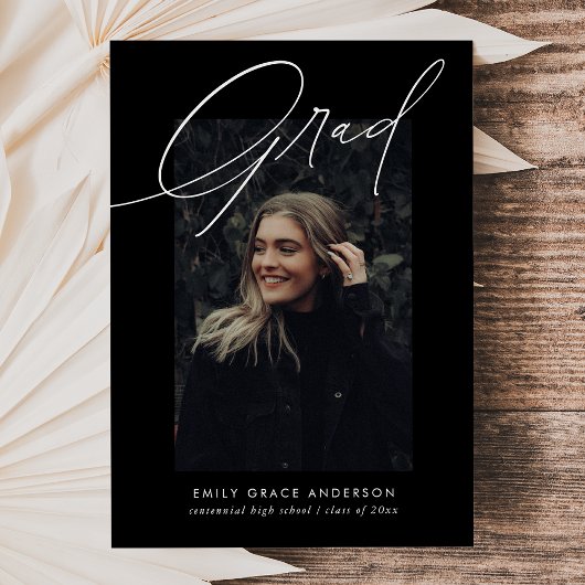 Simple Trendy Calligraphy Three Photo Afstuderen Kaart