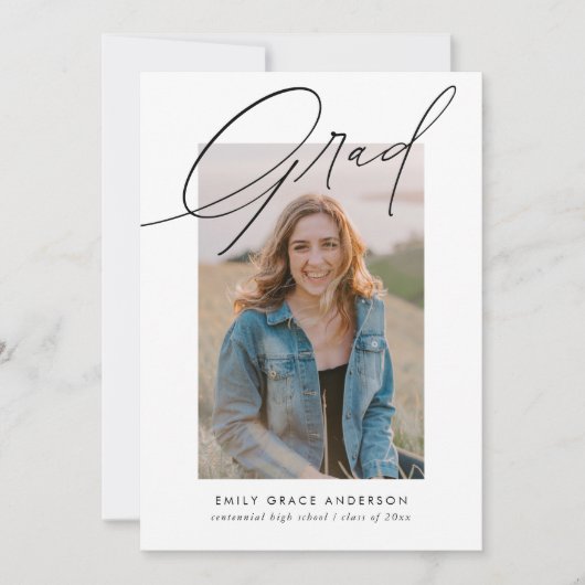 Simple Trendy Calligraphy Three Photo Afstuderen Kaart (Voorkant)