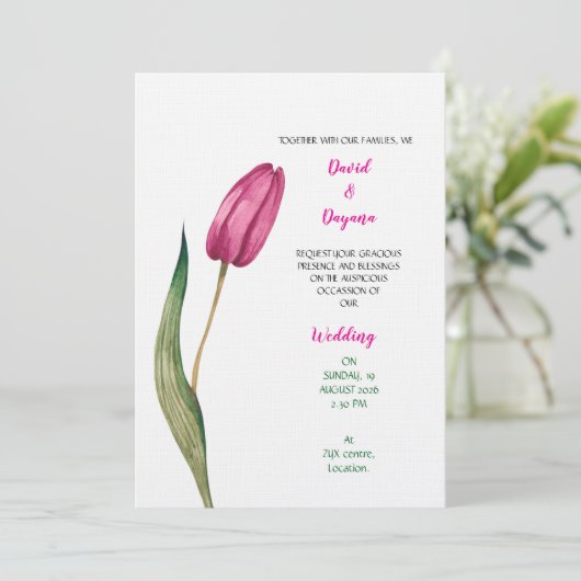 Simple tulip flower invitation kaart (Staand voorkant)