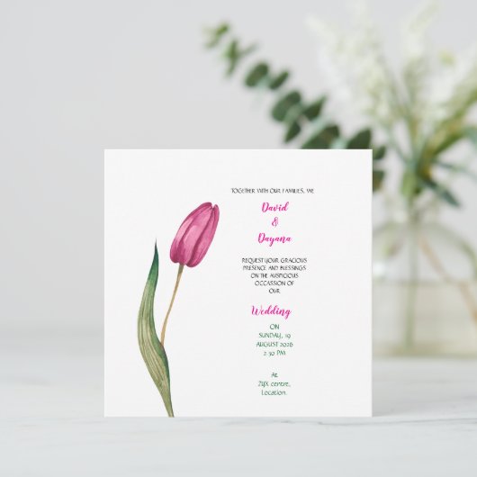 Simple tulip flower invitation save the date (Staand voorkant)