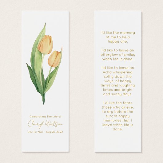 Simple Tulip Funeral Memorial Bookmark Mini Visitekaartjes (Voorkant /achterkant)