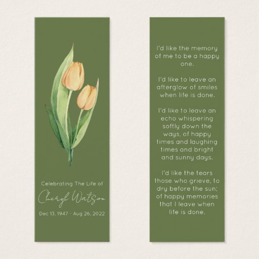 Simple Tulip Funeral Memorial Bookmark Mini Visitekaartjes (Voorkant /achterkant)