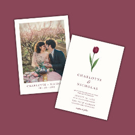 Simple Tulip Ivory Minimal Photo Wedding Kaart