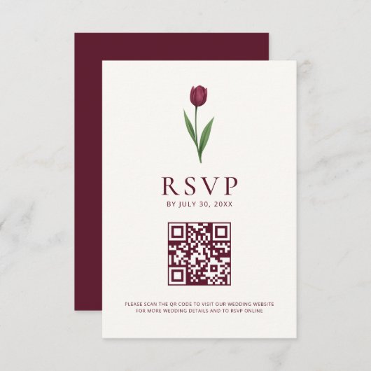 Simple Tulip Ivory Minimalist Wedding QR Code RSVP Kaartje (Voorkant / Achterkant)