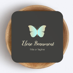 Simple Turquoise Butterfly Logo Vierkante Visitekaartje