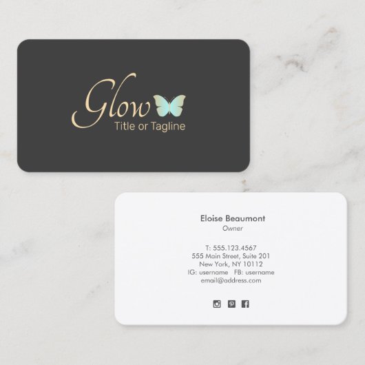 Simple Turquoise Butterfly Visitekaartje (Voorkant / Achterkant)