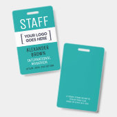 Simple Turquoise Event Staff Bedrijf Logo Naam ID Badge (Voor- en achterkant)