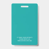 Simple Turquoise Event Staff Bedrijf Logo Naam ID Badge (Achterkant)