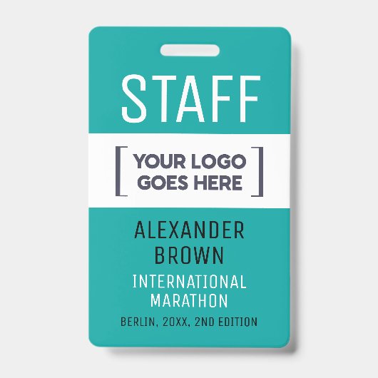 Simple Turquoise Event Staff Bedrijf Logo Naam ID Badge (Voorzijde)