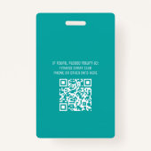 Simple Turquoise Event Vrijwilliger QR Code Naam I Badge (Achterkant)