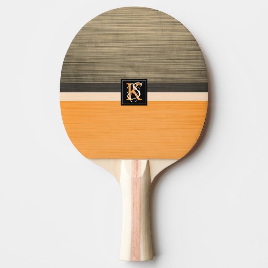 Simple Two Tone Oranje and Sepia Initialen Monogra Tafeltennisbatje (Voorkant)