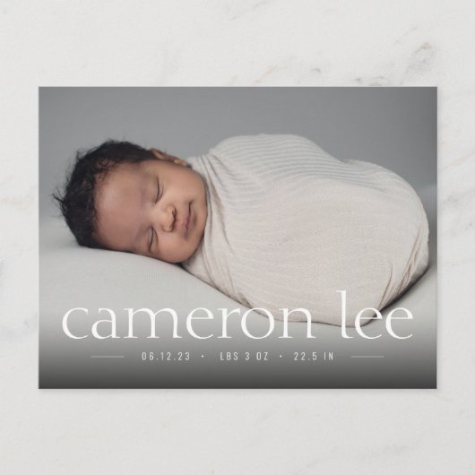 Simple Type Baby Birth Photo Announding Briefkaart (Voorkant)