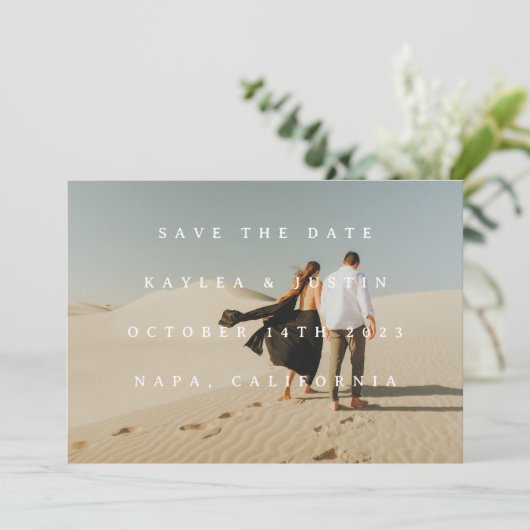 Simple Typographic Full Photo Dubbelzijd 3 Photo Save The Date (Staand voorkant)