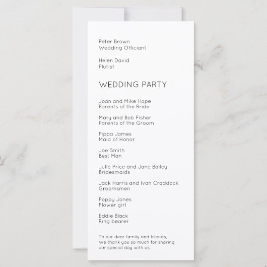 Simple Typography Black White Wedding Program (Achterkant)