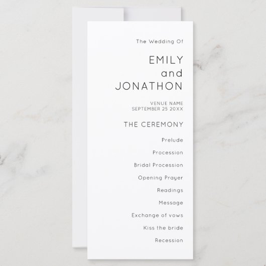 Simple Typography Black White Wedding Program (Voorkant)