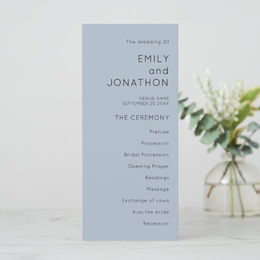 Simple Typography Dusty Blue Wedding Programme (Staand voorkant)
