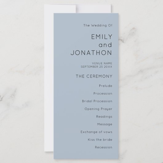 Simple Typography Dusty Blue Wedding Programme (Voorkant)