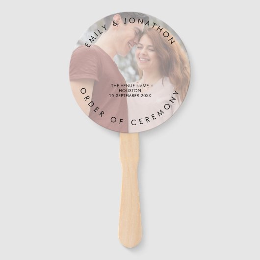 Simple Typography Photo Background Wedding Program Handwaaier (Voorkant)