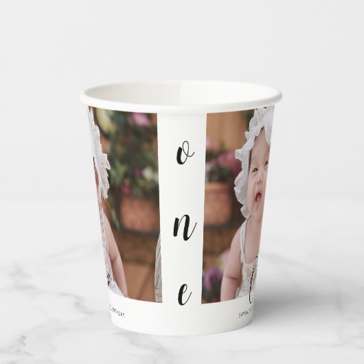 Simple Typography Photo First Birthday Papieren Bekers (Links)