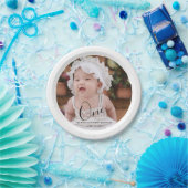 Simple Typography Photo First Birthday Papieren Bordje (Feest)