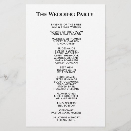 Simple Typography Plain Wedding Program (Achterkant)