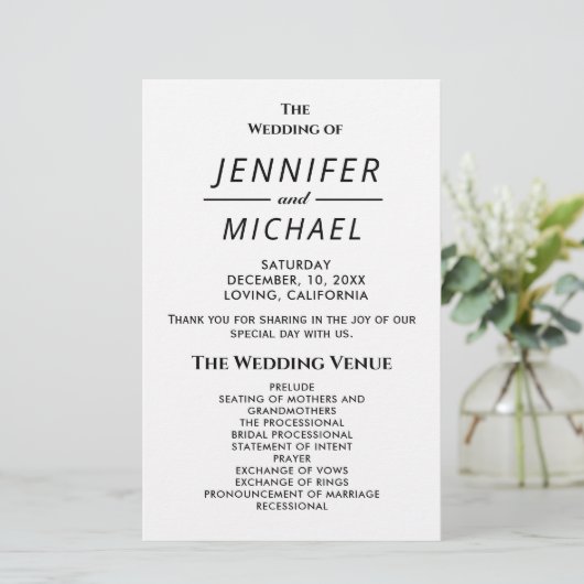 Simple Typography Plain Wedding Program (Staand voorkant)