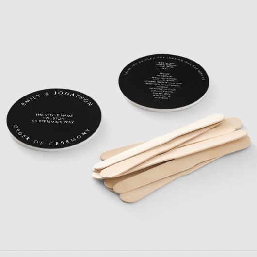 Simple Typography White Text Black Wedding Program Handwaaier (Niet-gemonteerd)