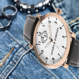 Simple Vintage Style Floral Monogram couple names Horloge