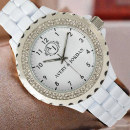 Simple Vintage Style Floral Monogram couple names Horloge