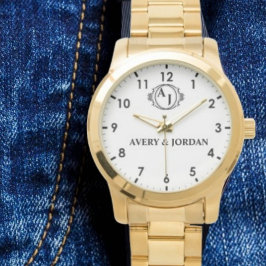 Simple Vintage Style Floral Monogram couple names Horloge