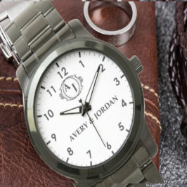 Simple Vintage Style Floral Monogram couple names Horloge