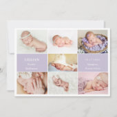 Simple Violet Baby Photo Collage Announcement Card Kaart (Voorkant)