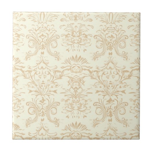 Simple Warm Soft Beige Damask Tegeltje (Voorkant)