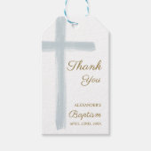 Simple Watercolor Blue Cross Thank You Baptism Cadeaulabel (Voorkant)