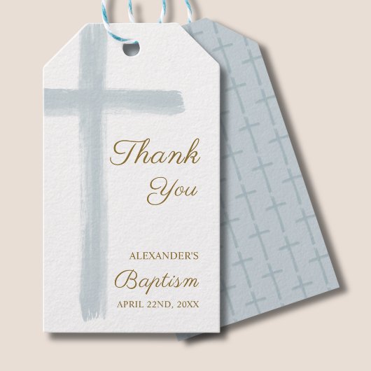 Simple Watercolor Blue Cross Thank You Baptism Cadeaulabel