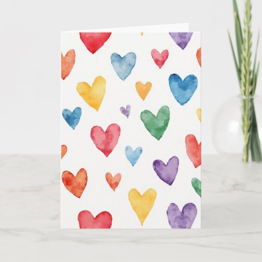 Simple Watercolor Hearts Pattern Card Kaart (Voorkant)