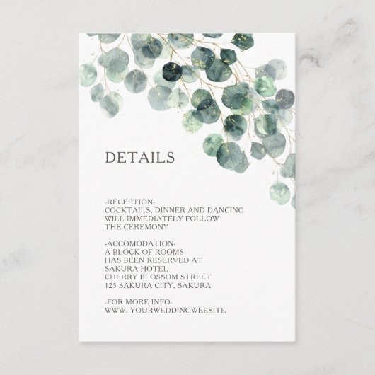 Simple Watercolor Leave Greenery Wedding Informatiekaartje (Voorkant)