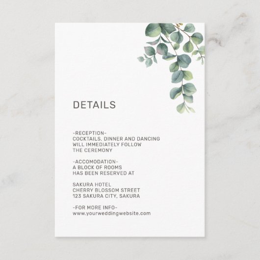 Simple Watercolor Leave Greenery Wedding Informatiekaartje (Voorkant)